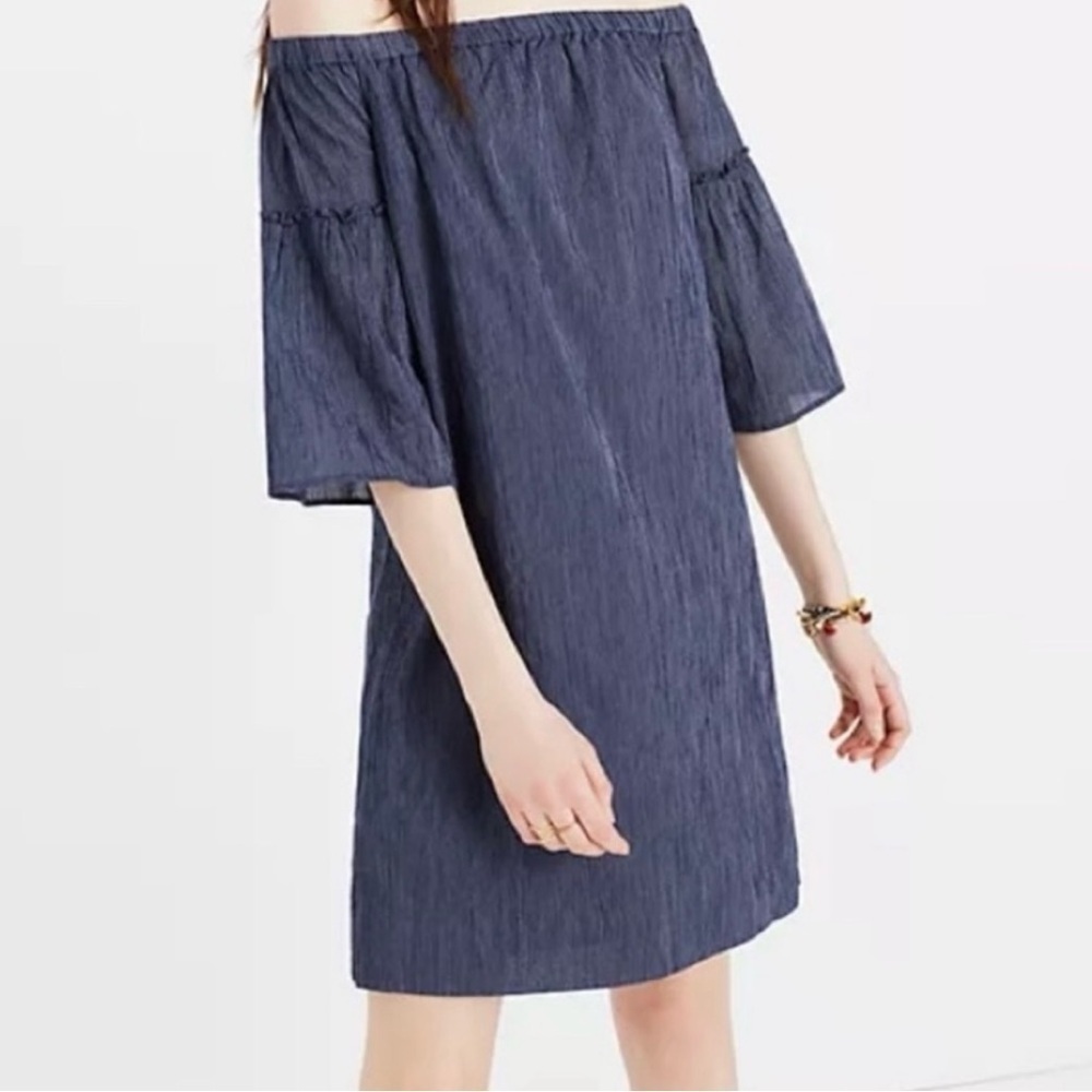 Madewell Blue Off-Shoulder Bishop Sleeve Mini Dress